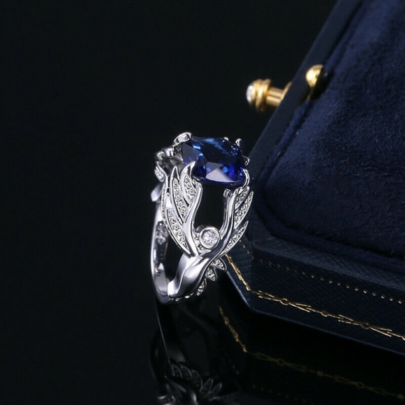 Luxury 925 Silver  Blue Sapphire Ring New - Picture 2 of 5